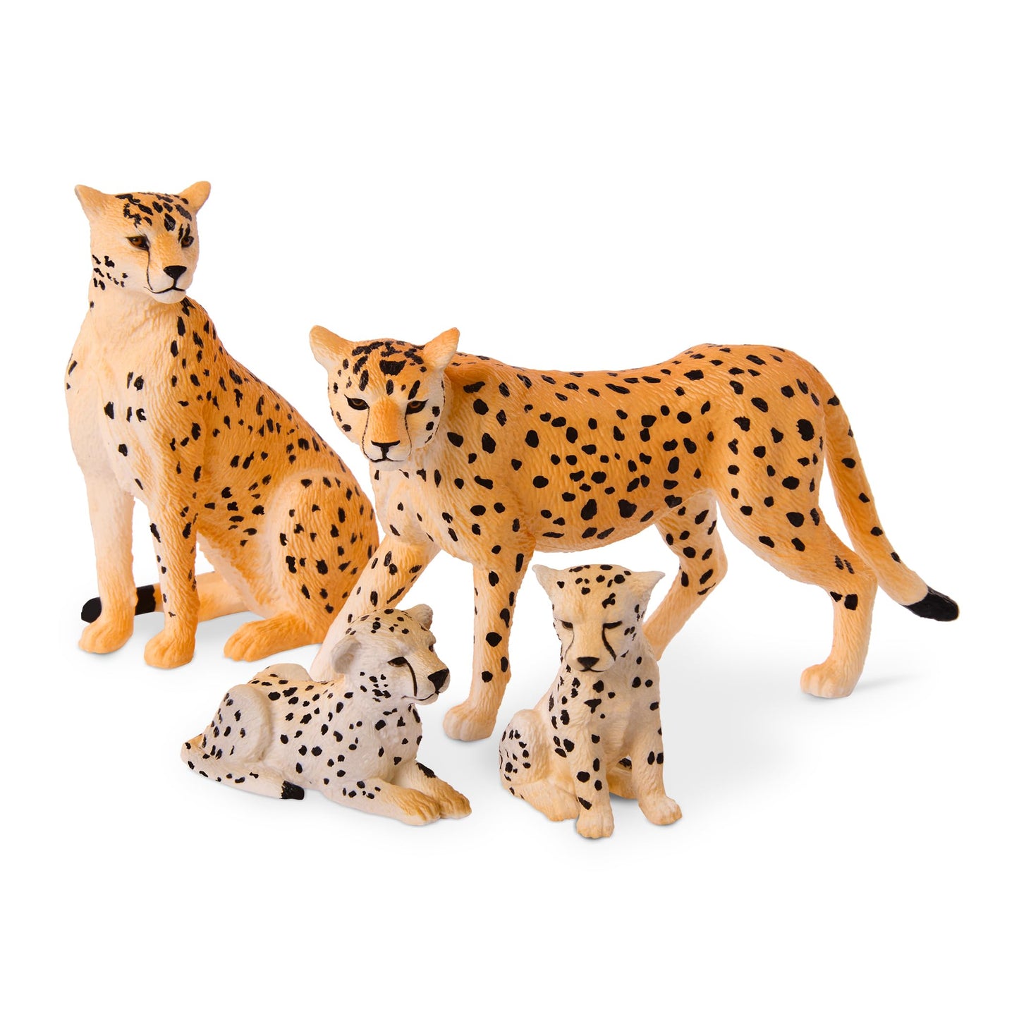 Terra By Battat – 4 Pcs 1-4' Cheetah Toys Family Set - Plastic Cheetah Figurines – Realistic Zoo Animals – Collectible Safari Animals Figures For Kids 3+