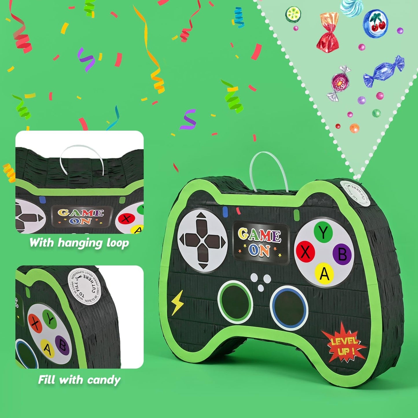 WERNNSAI Video Game Controller Piata - Game Party Supplies Piata Bundle with Blindfold and Bat for Boys Kids Gaming Theme Birthd
