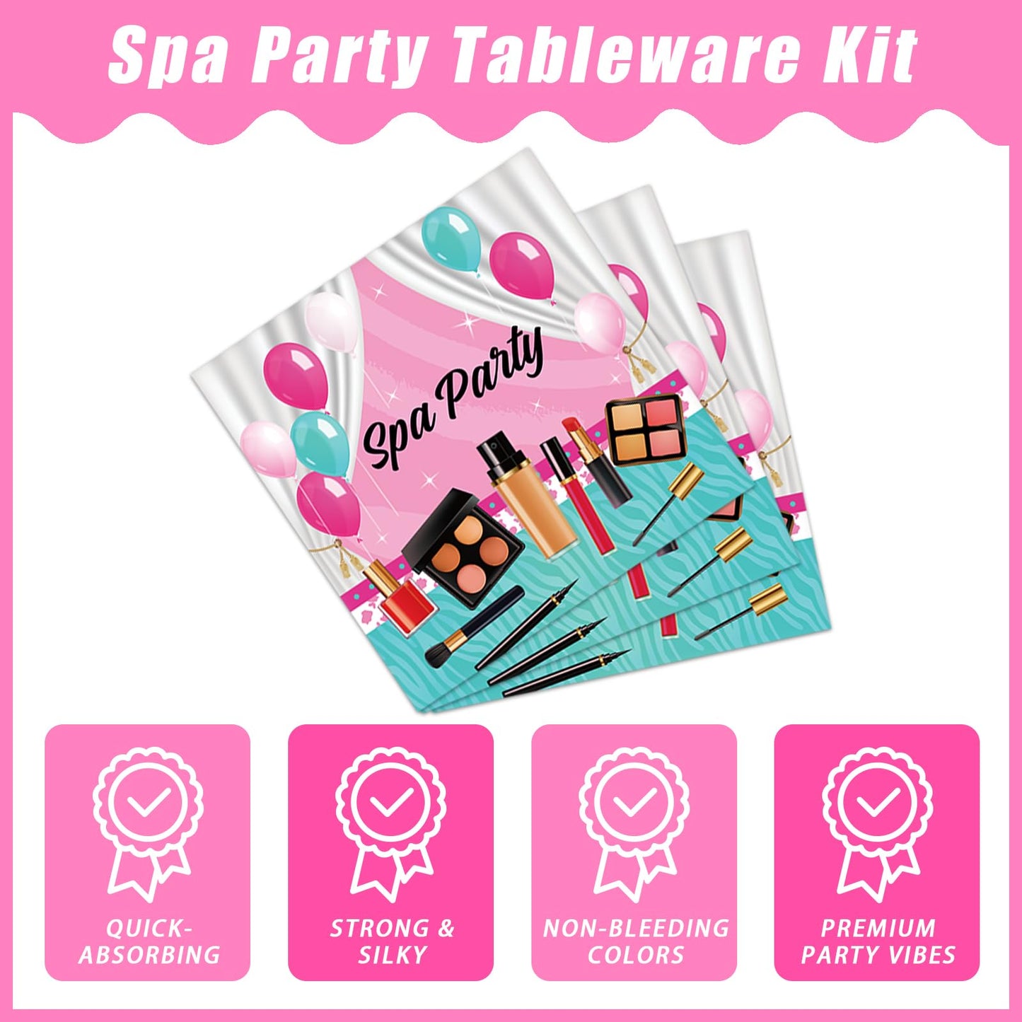 Kepeel 96 Pcs Spa Party Plates And Napkins Set, Spa Day Makeup Party Supplies Decorations For Girls Kids Princess Sweet Pink Mak