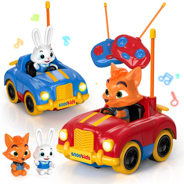 snookids 2 Pack Remote Control Cars for Toddlers and Kids with Detachable Figures, Lights and Music, Toys for Boys and Girls Age