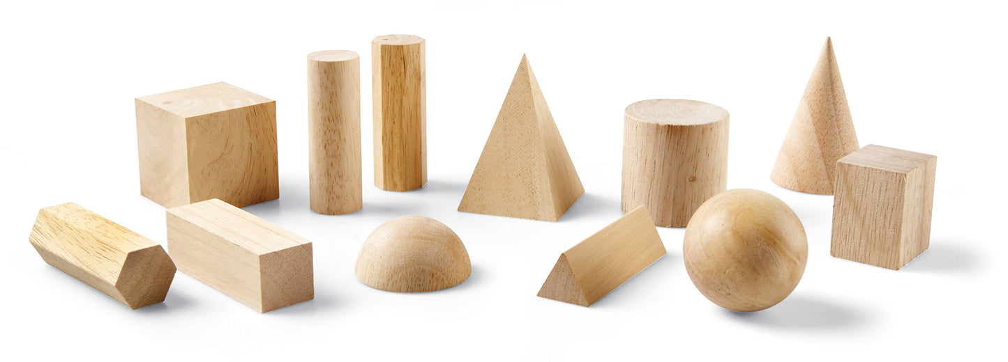 Learning Resources Geometric Solids, Wooden Shapes, Set Of 12 Geometric Shapes, Ages 6+, Multi-Color