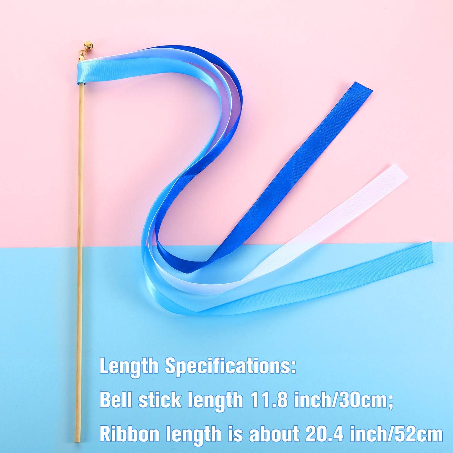 40 Pieces Mix Color Ribbon Sticks with Bell Fairy Stick Party Streamers for Wedding Party(Blue)