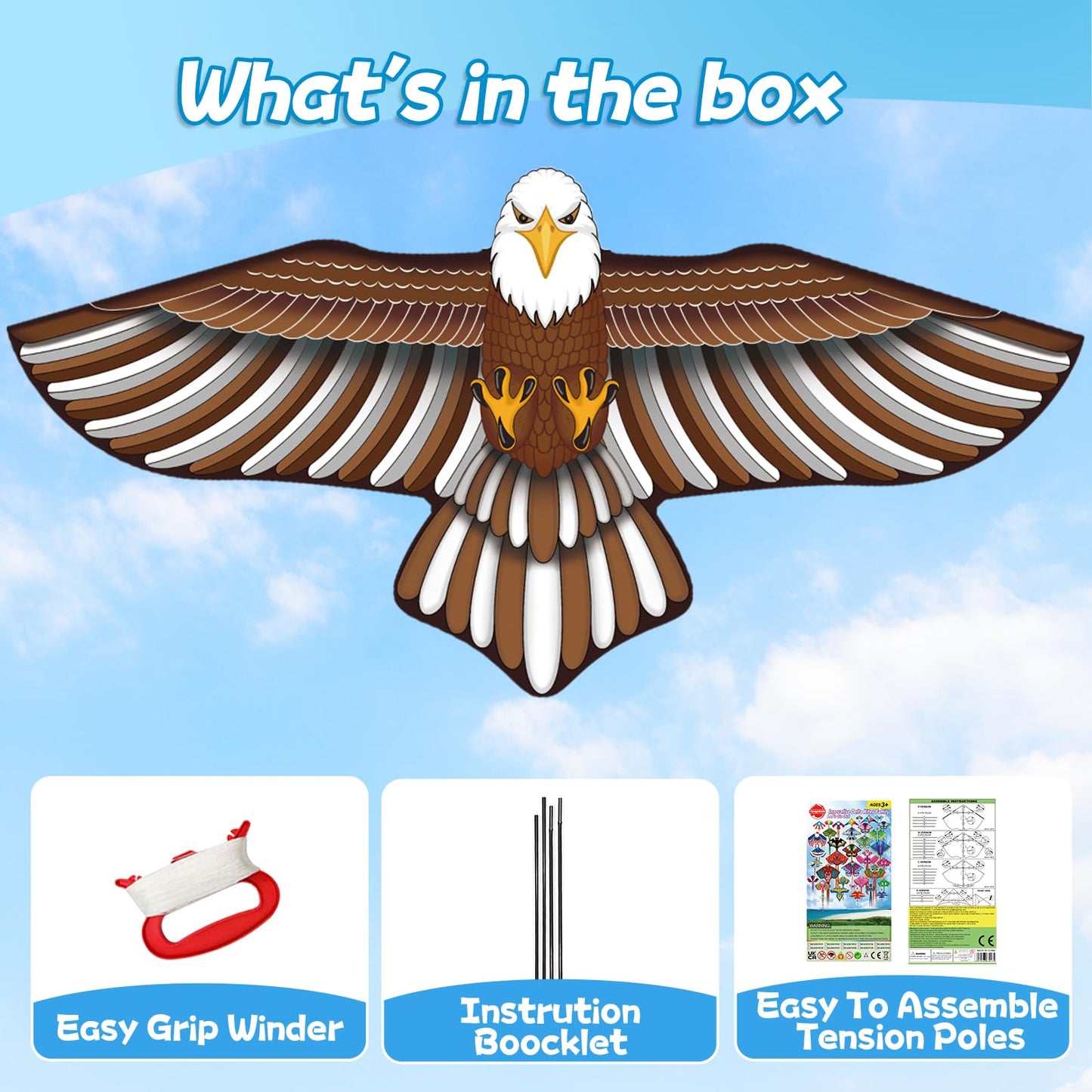 Yongnkids Eagle Kite For Kids Age 4-8 8-12, Large Kites For Adults Easy To Fly With 328Ft Kite String,Perfect Beginner Kites For