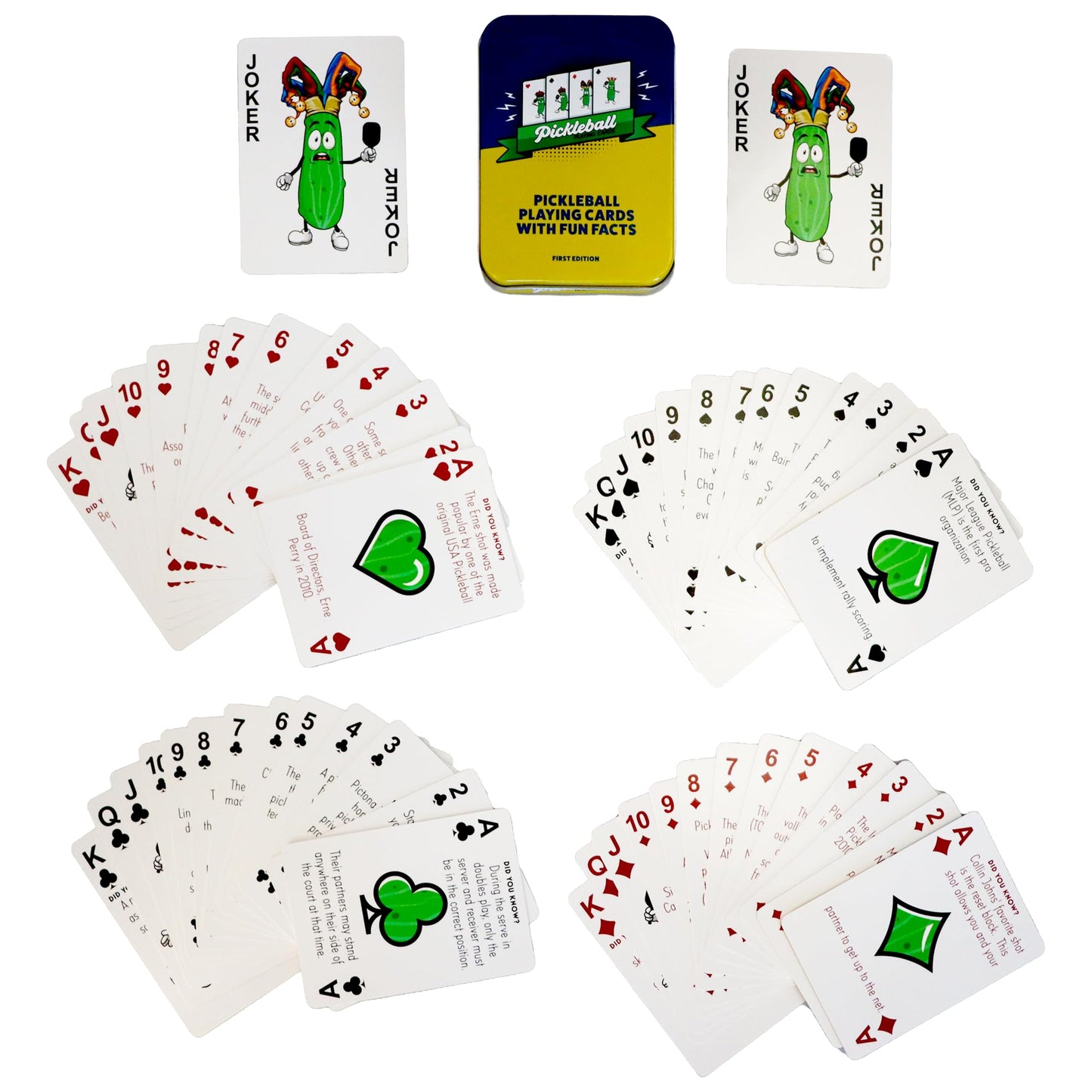 Generic Pickleball Playing Cards - 52 Card Deck with Fun Facts, Regular Size, Multicolor, Great Gift for All Ages