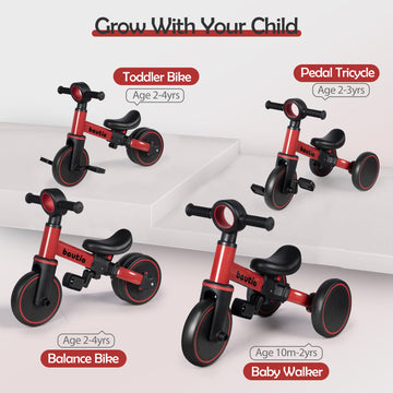 BAUTIA Tricycle for Toddlers 1-3, 4 in 1 Baby Balance Bike 1 2 Year Old Boy Girl Gift, Kids Bicycle Toy with Removable Pedals
