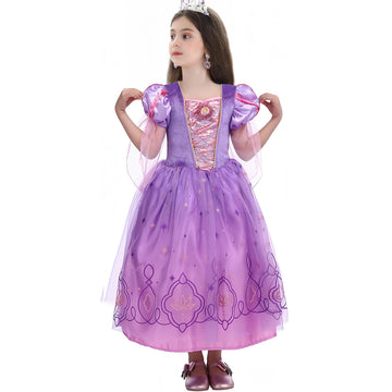 Lingway Toys Luxury Girls Princess Dress Up Costumes,Rapunzel Cosplay Dress With Tiara Style C 3-4Years