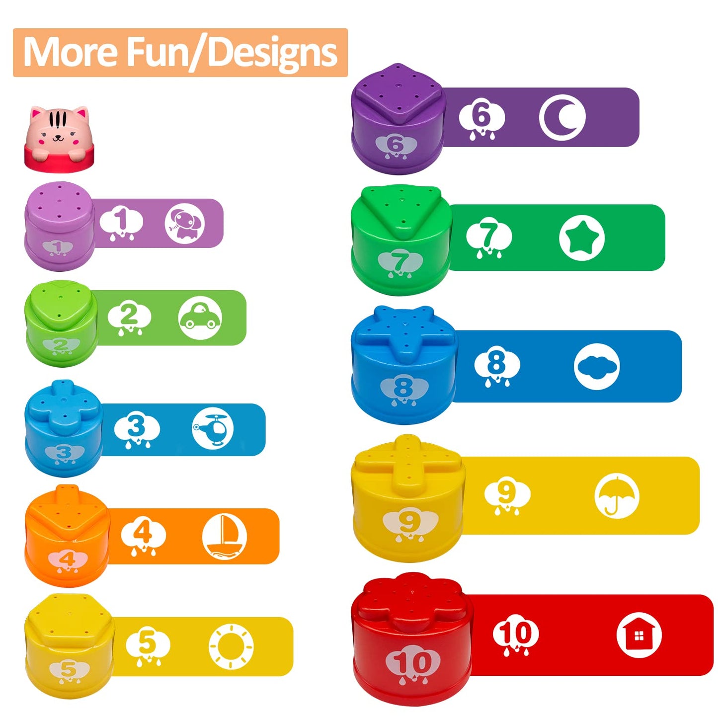 Moontoy Stacking Cups Baby Toys 6 10 12 18 Months, Montessori Toys For 1 Year Old Toddler Learning Toys With Numbers Shapes Patterns, Baby Bath Toys 6-12 Months, Gifts For 1 2 3 Year Old Boys Girls