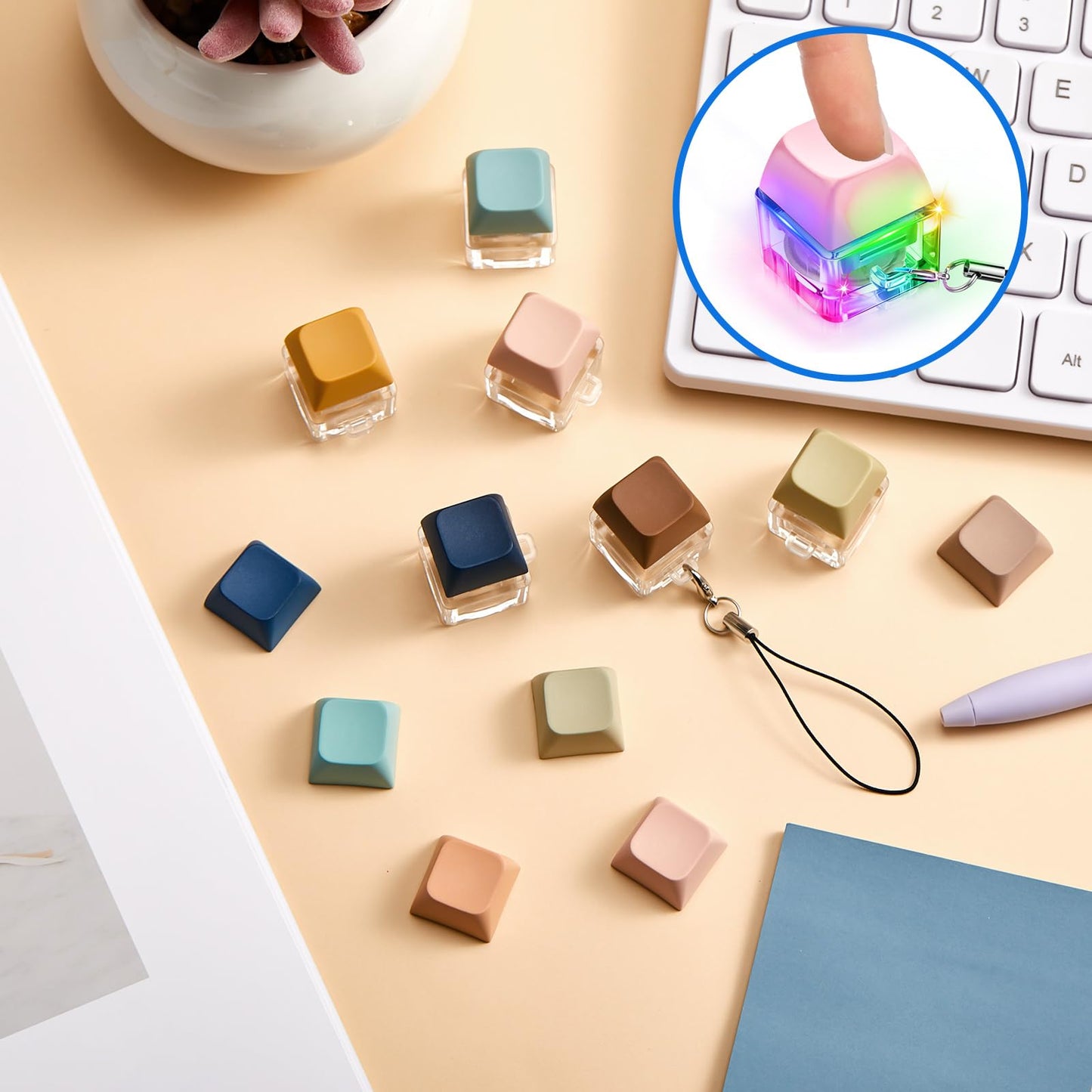 Taiyin 6 Pcs Decompression Toys Keyboard Clicker Toy Keyboard Cube Mechanical Key Button Stress Relief for mature-themed Gifts to Relief Pass Time (Morandi Color)