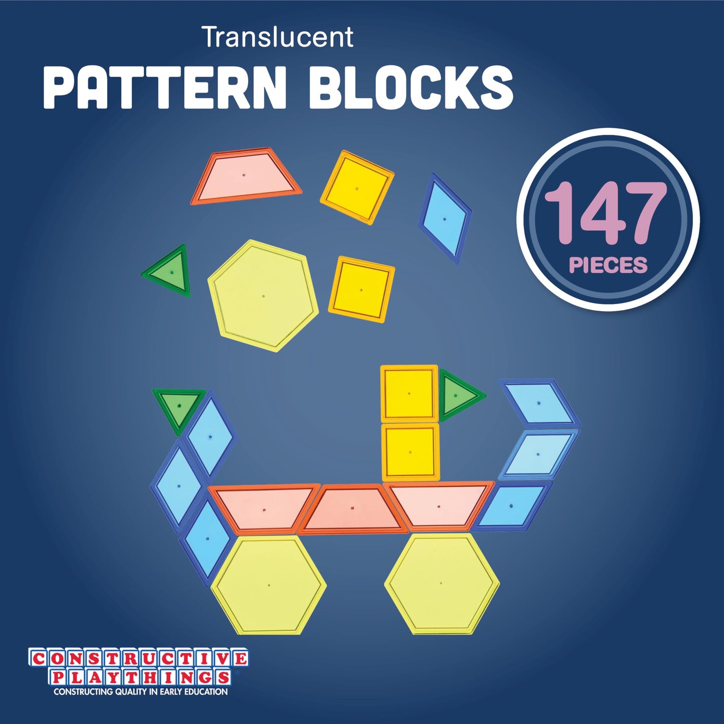 Constructive Playthings Translucent Pattern Blocks, Light Table Manipulatives, Stem Toys, Sensory Play, Create, Build And Design, Color Exploration, Set Of 147 Blocks, Toys For Kids 3 Years And Up