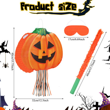 Aoriher Halloween Pumpkin Piata Pull String Pumpkin Piata with Stick and Blindfold Halloween Hanging Decoration Piata Mexican Pi