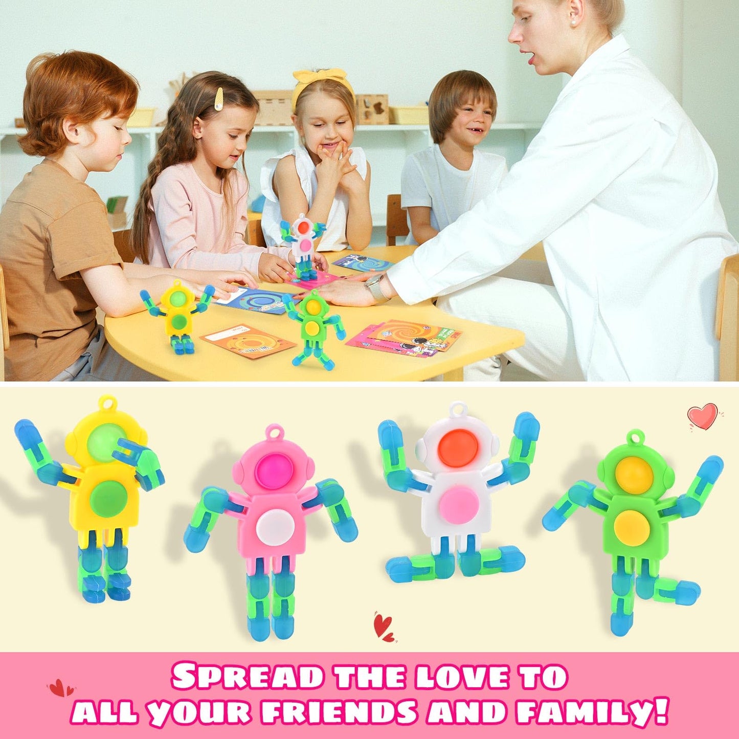 28 Pack Valentines Day Gifts for Kids - Astronaut Finger Spinners with Cards for School Exchanges, Classroom Activities, Game P