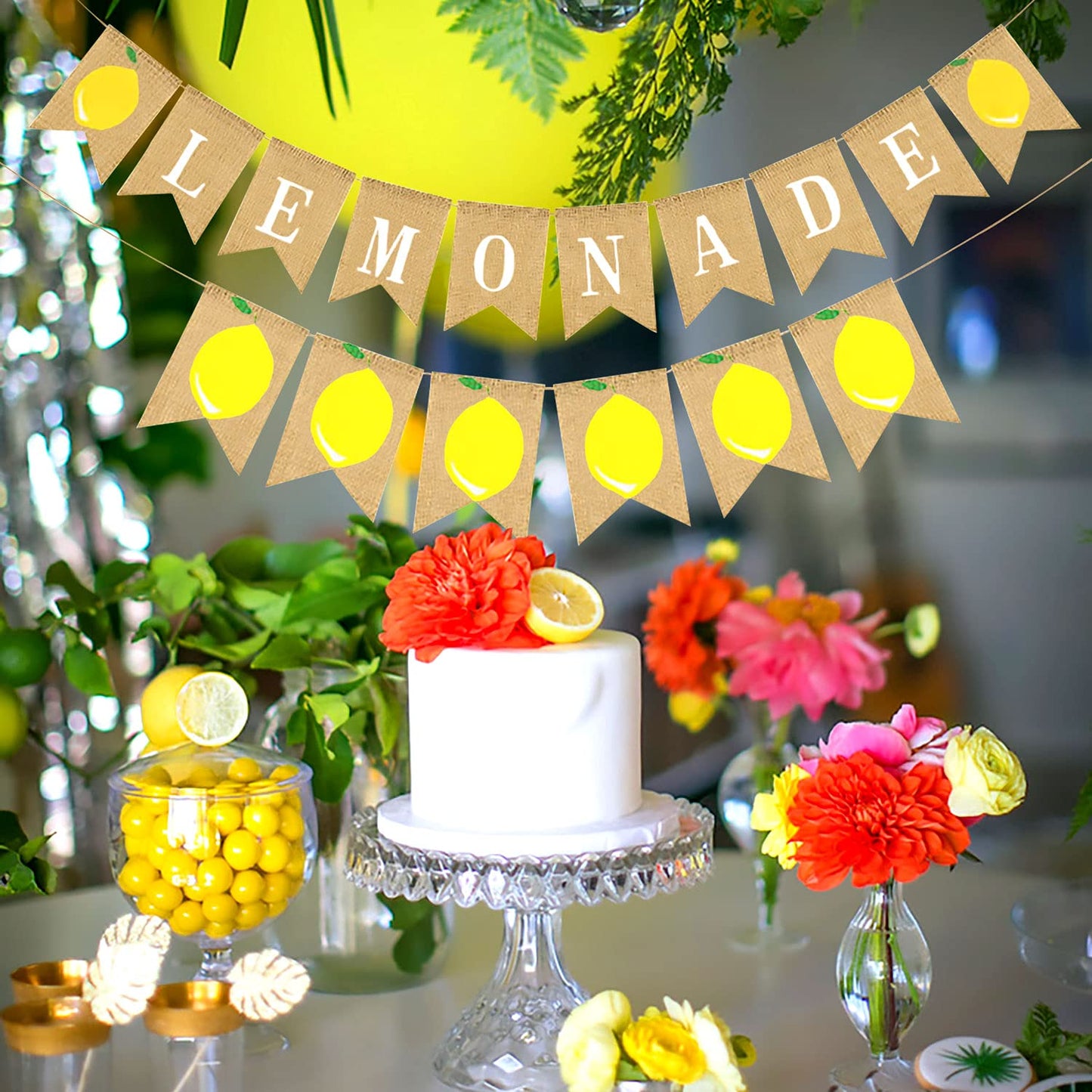 LaVenty Burlap Lemonade Banner for Lemonade Stand Decorations Lemonade Sign Lemon Party Decor, Lemon Garland Summer Lemon Themed