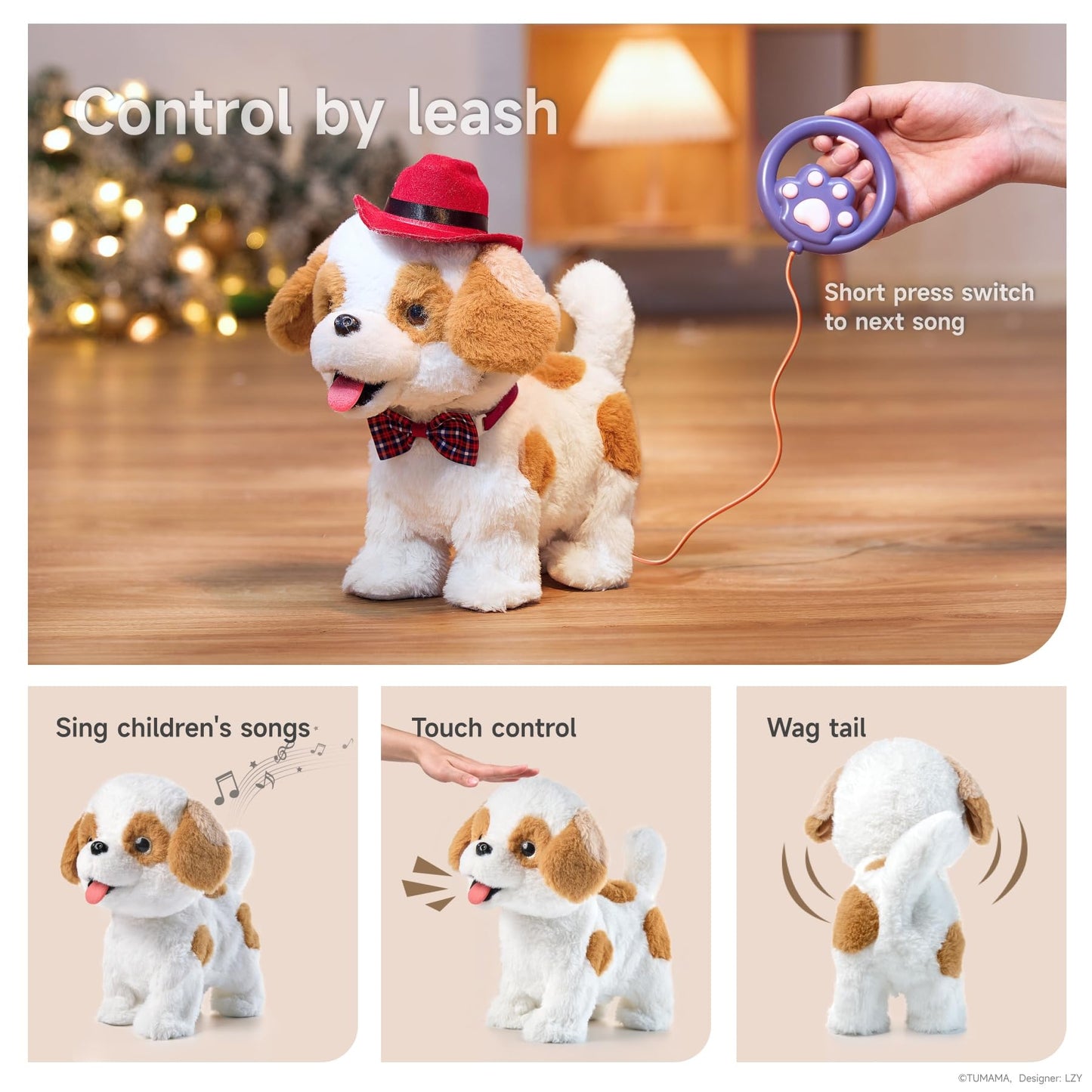 Or Or Tu Walking Barking Toy Dog With Remote Control Leash, Plush Puppy Electronic Interactive Toys For Kids, Wag Tail, Singing, Pretend Dress Up Realistic Stuffed Dog Age 3 4 5 6 Years Old Best Gift