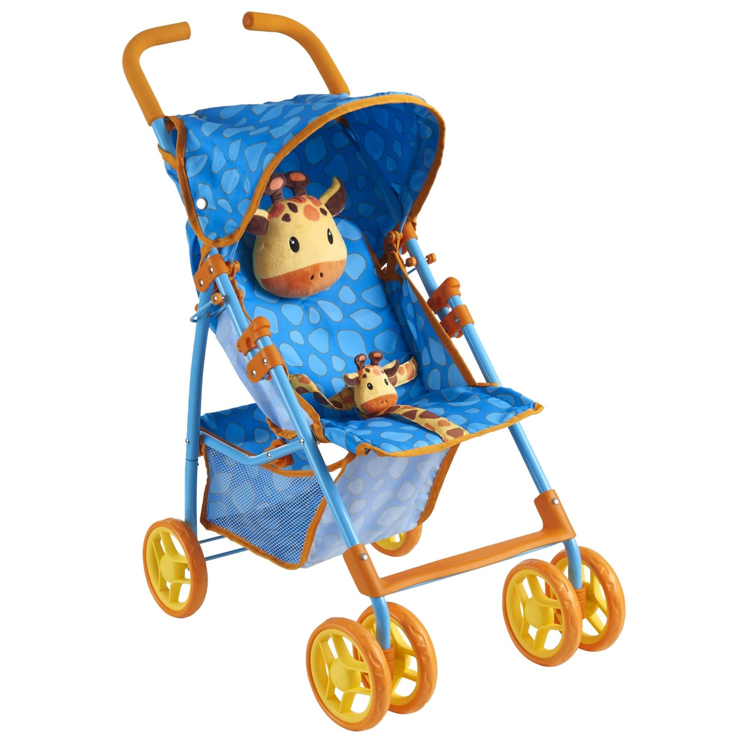 The New York Doll Collection Baby Doll Stroller - Blue Giraffe, Foldable Fabric Toy Stroller for Toddlers 3-10 Years