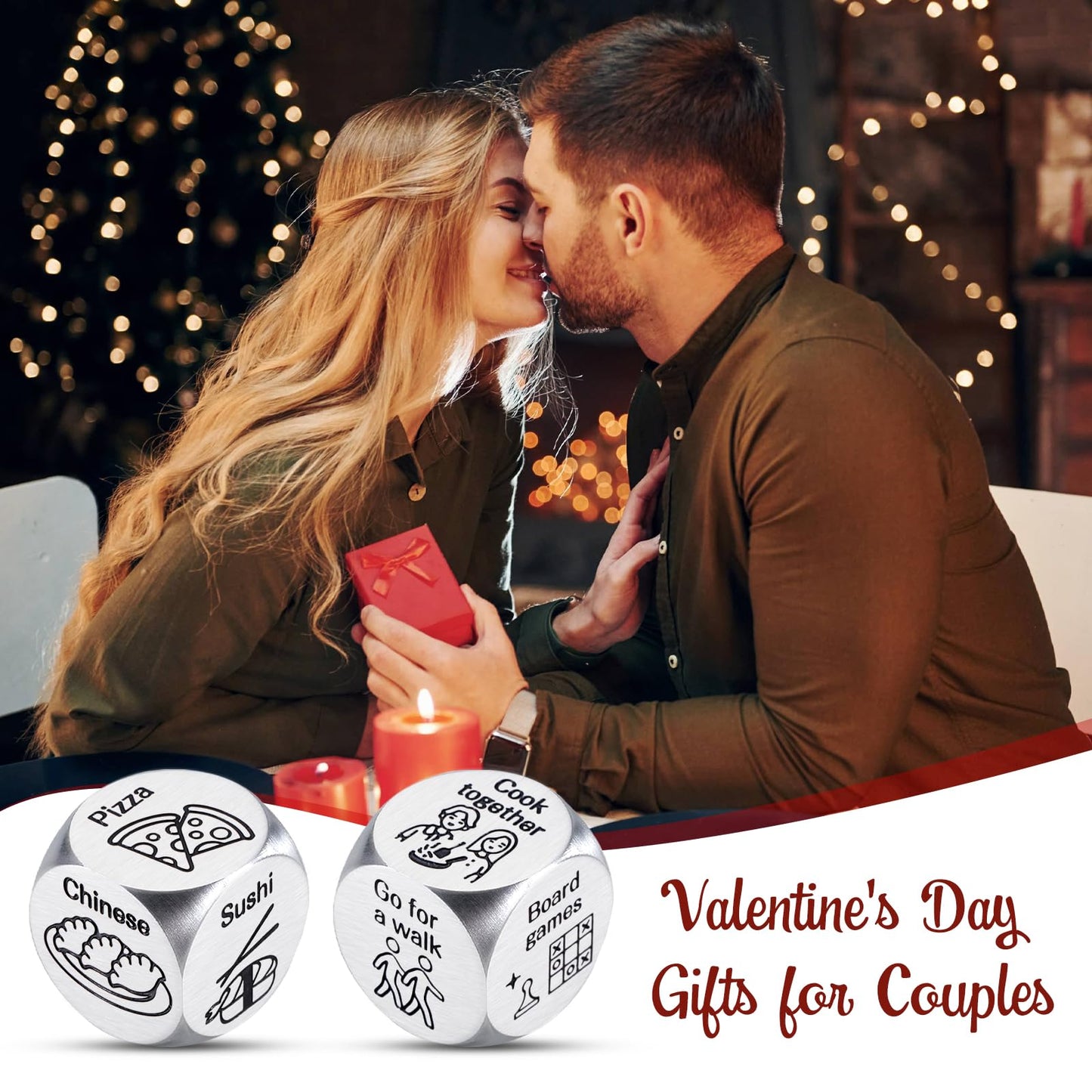 Valentines Day Gifts for Him Her, 2PCS Food Activity Decision Dice, Boyfriend Valentines Gift Basket, Date Night Gifts for Coupl