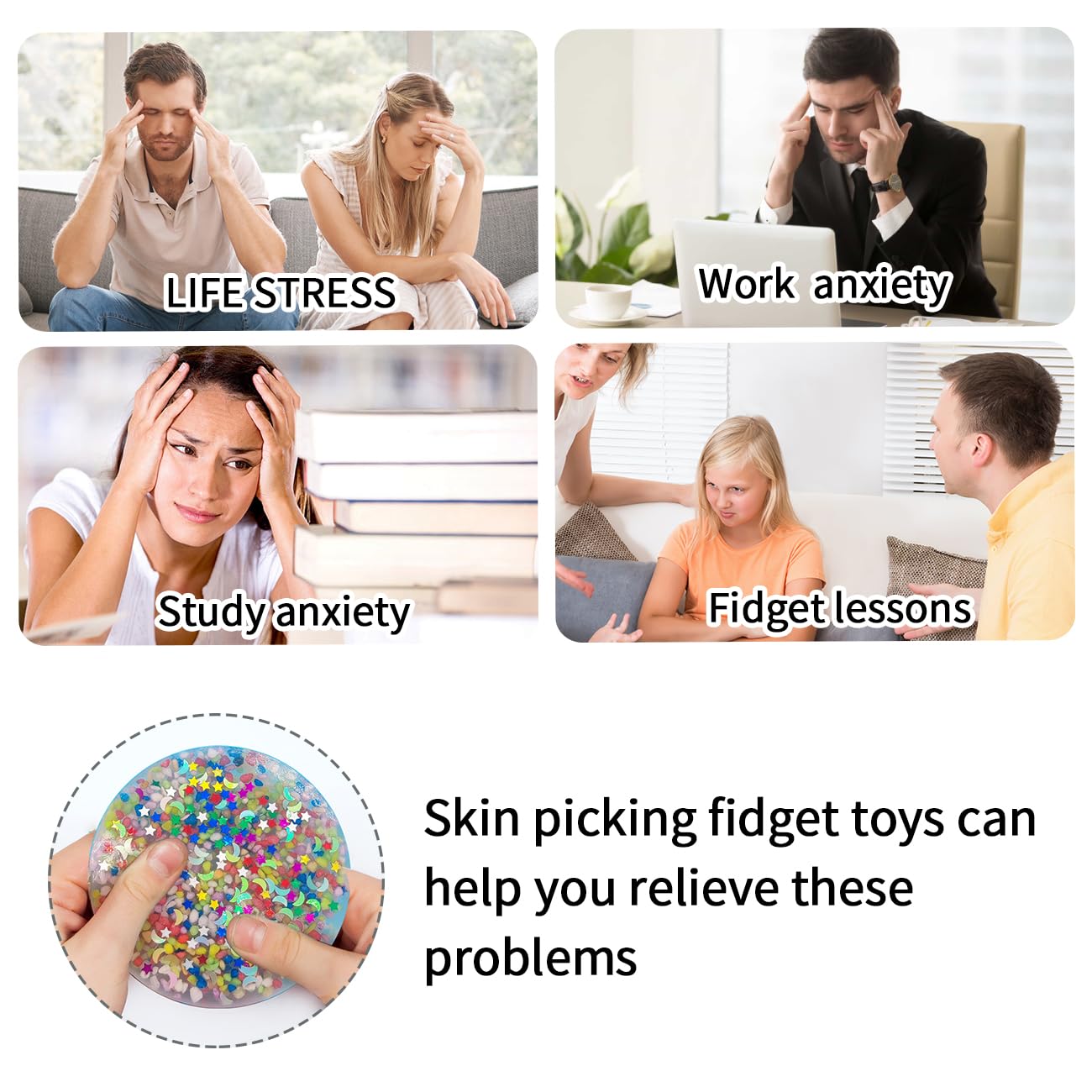 Skin Picking Fidget Toys 2Pcs 3.35 Inch Picky Pad with Tweezer Soft Silicone Skin Picking Fidget Toys Party Toy and Relax Anxiety Toy for mature-themed (Multi-Colored-New)