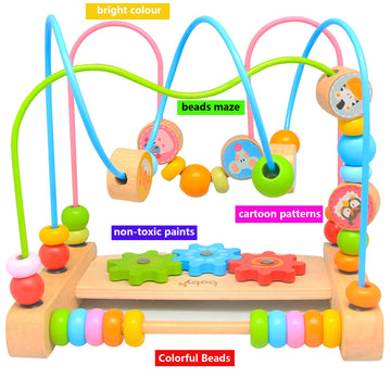 Bead Maze For Babies 6-12 Months,Wooden Educational Abacus Beads Circle Toddler Toys - Colorful Roller Coaster Activity Game,Great Gift For Babies Toddlers Girls And Boys