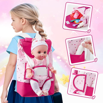 Toylink Interactive Baby Doll Set With Backpack Carrier, 12In Doll Toy With Sound, 18Pcs Baby Doll Accessories Incl Diaper Bib, Girls Pretend Play Toys For Toddler Kids 3 4 5 6 Year Old Gift