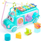 Musical Shape Sorting Bus Toy for Kids with Xylophone, Pull Along Educational Vehicle Shape Matching Learning Toy for Toddlers B