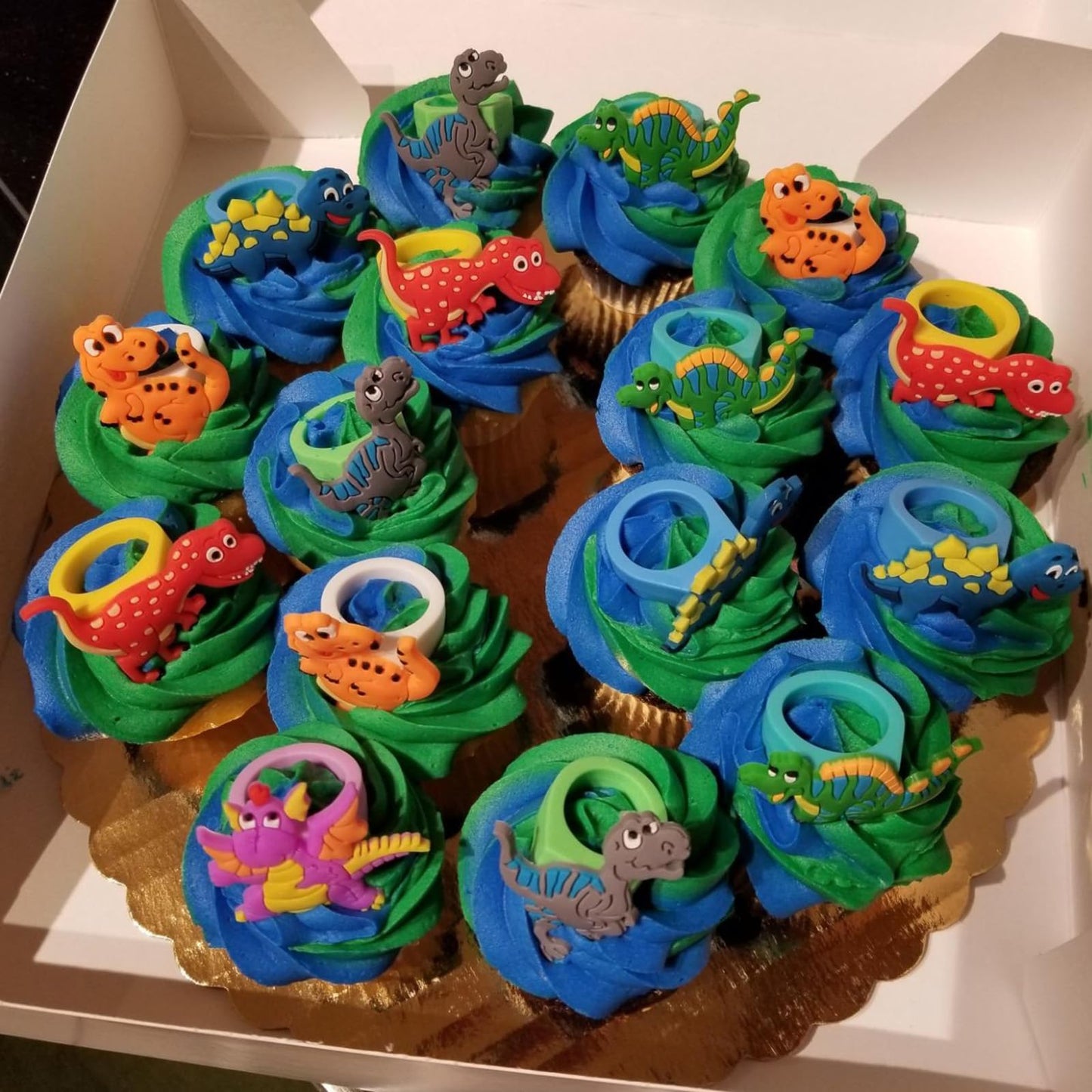 Finduat 24 Pcs Dinosaur Rubber Rings For Party Favors, Dinosaur Rings Cupcake Topper For Dinosaur Party Supplies