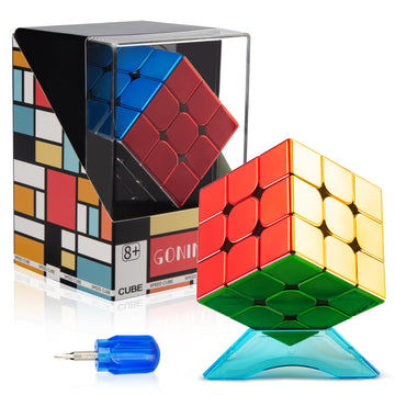 Speed Cube 3X3, Magnetic Mirror Cube 2025, Stickerless Magic Cube Set With Display Stand & Showcase Box, Metallic Color Reflecti