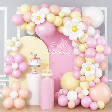 Daisy Flower Balloon Garland Arch Kit 137 Pcs Groovy Flower Foil Balloons Boho Pastel Pink Yellow White Orange Birthday Party De
