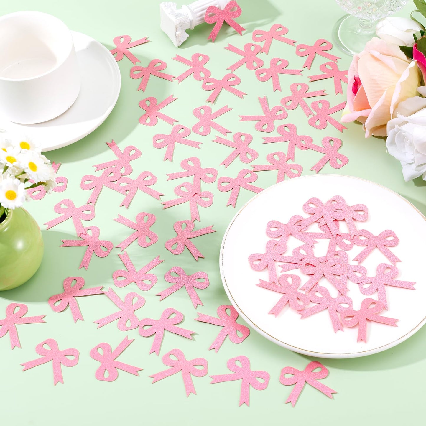 200pcs Bow Confetti, 1.6x1.4in Pink Bow Bachelor Party Confetti Glitter Table Confetti for Tying the Knot Bachelorette Birthday