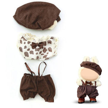 17cm Doll Clothes Labubu Clothes for 6.7inch(17cm) Dolls enhanced Doll Outfit with Hat and Accessories(Clothes Only)(Brown)