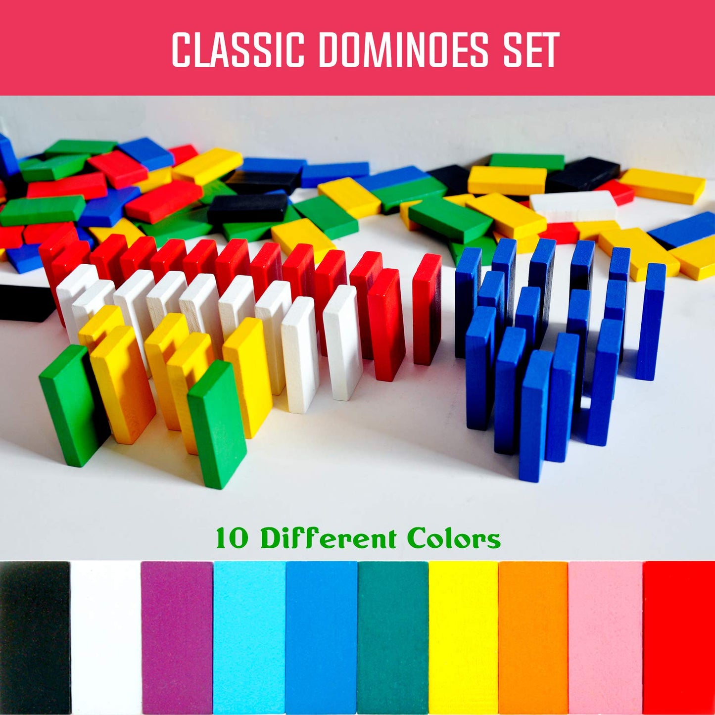 Timfuis 1200 Piece Wooden Dominoes Set for Kids, Colorful Tiles for Building, Stacking, Racing, 16.4"x3.08"x13.8"