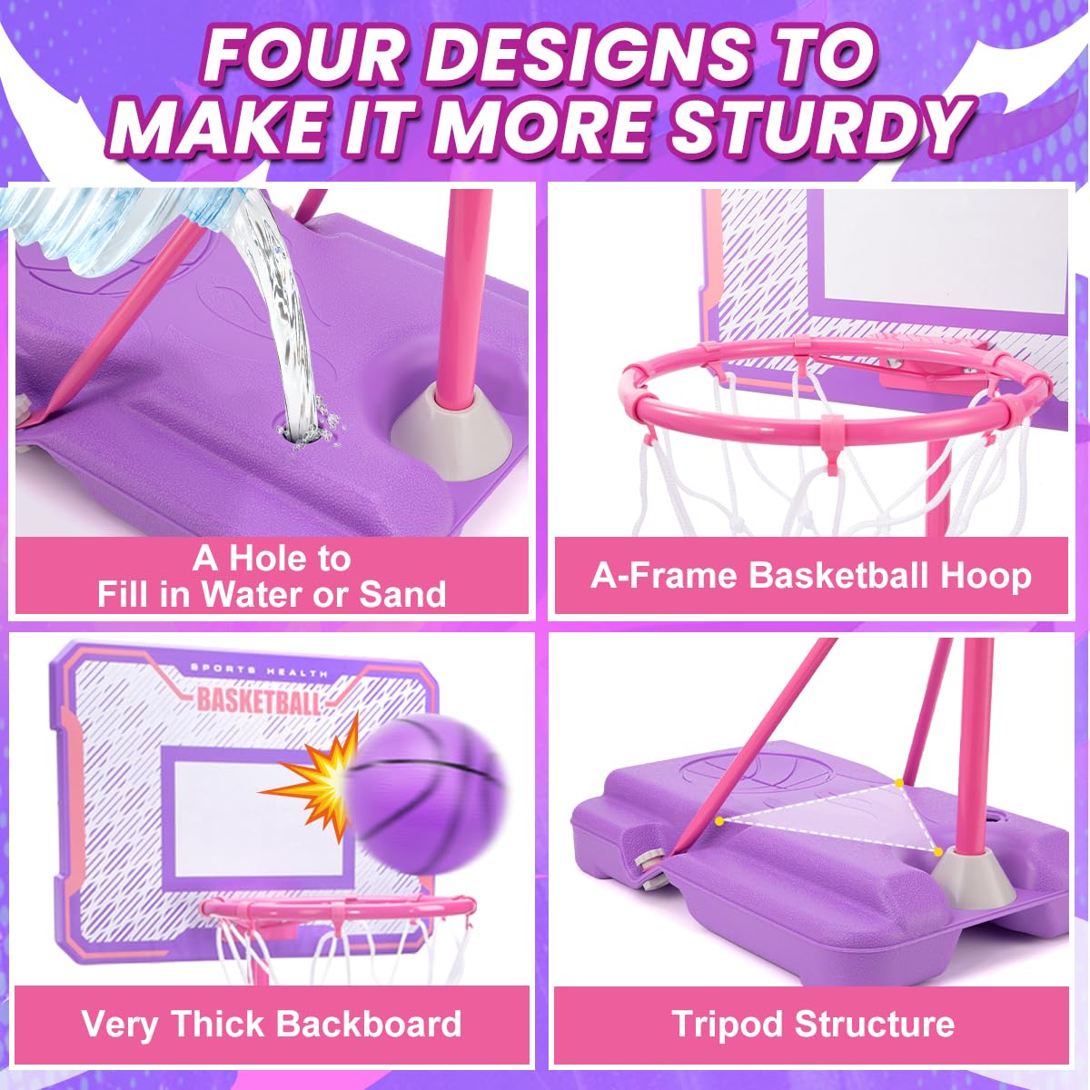 Meland Kids Basketball Hoop, Pink Basketball Hoop For Kids Toddler Basketball Hoop Outdoor & Indoor With Dart Board, Adjustable Height 3.4-6.2Ft Birthday Gift Toys For Girls 3 4 5 6 7 8 Years Old
