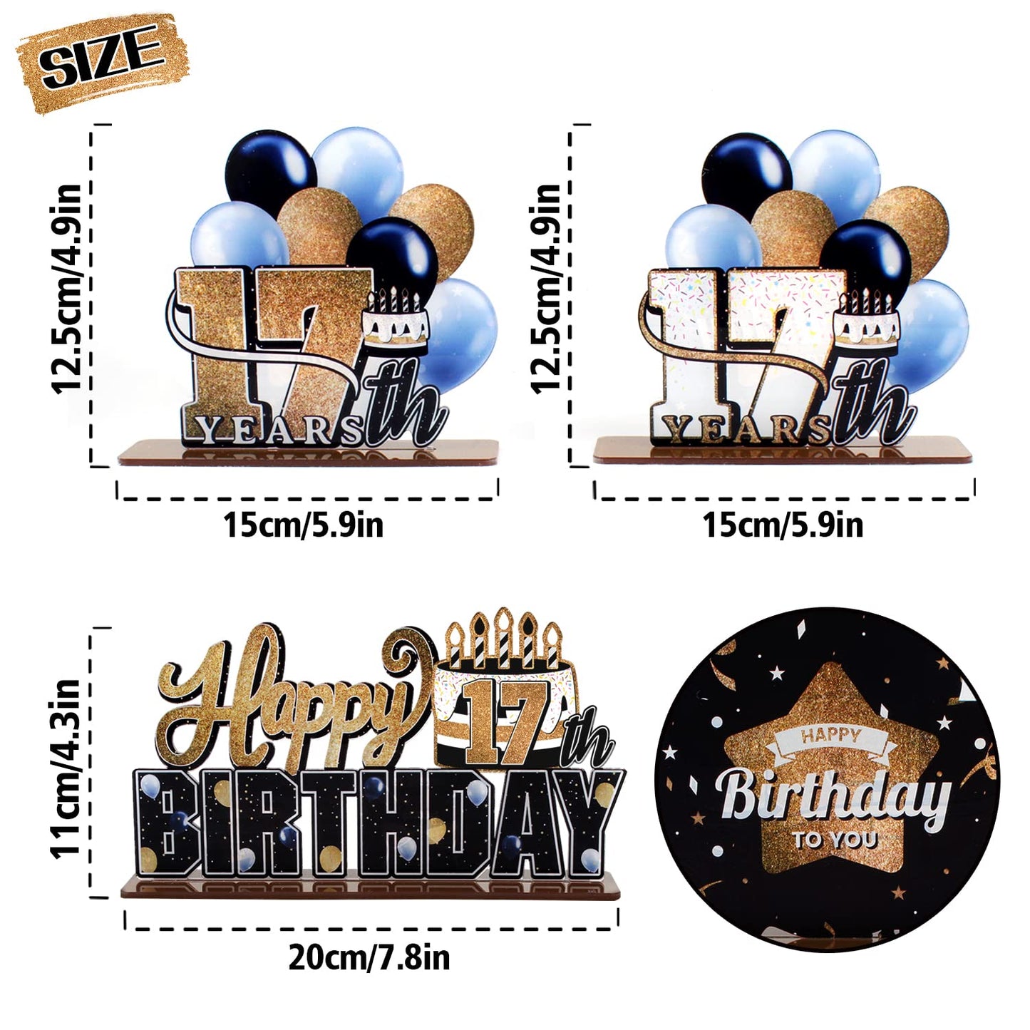 Lingteer Happy 17Th Birthday Gold Acrylic Table Topper Centerpieces Set - Cheers To Seventeen Years Old Birthday 17Th Bday Party Gift Decorations.