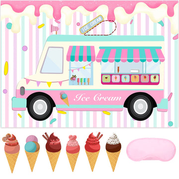 Joarhonal Pin The Ice Cream On The Ice Cream Truck Shop - Ice Cream Party Games For Kids Girls 20'' X 28'' Ice Cream Game Poster