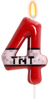 TNT Themed Birthday Candles for Boys Girls, Craft Pixels Cake Topper, Kids Themed Birthday Party Supplies (Number 4-Red)