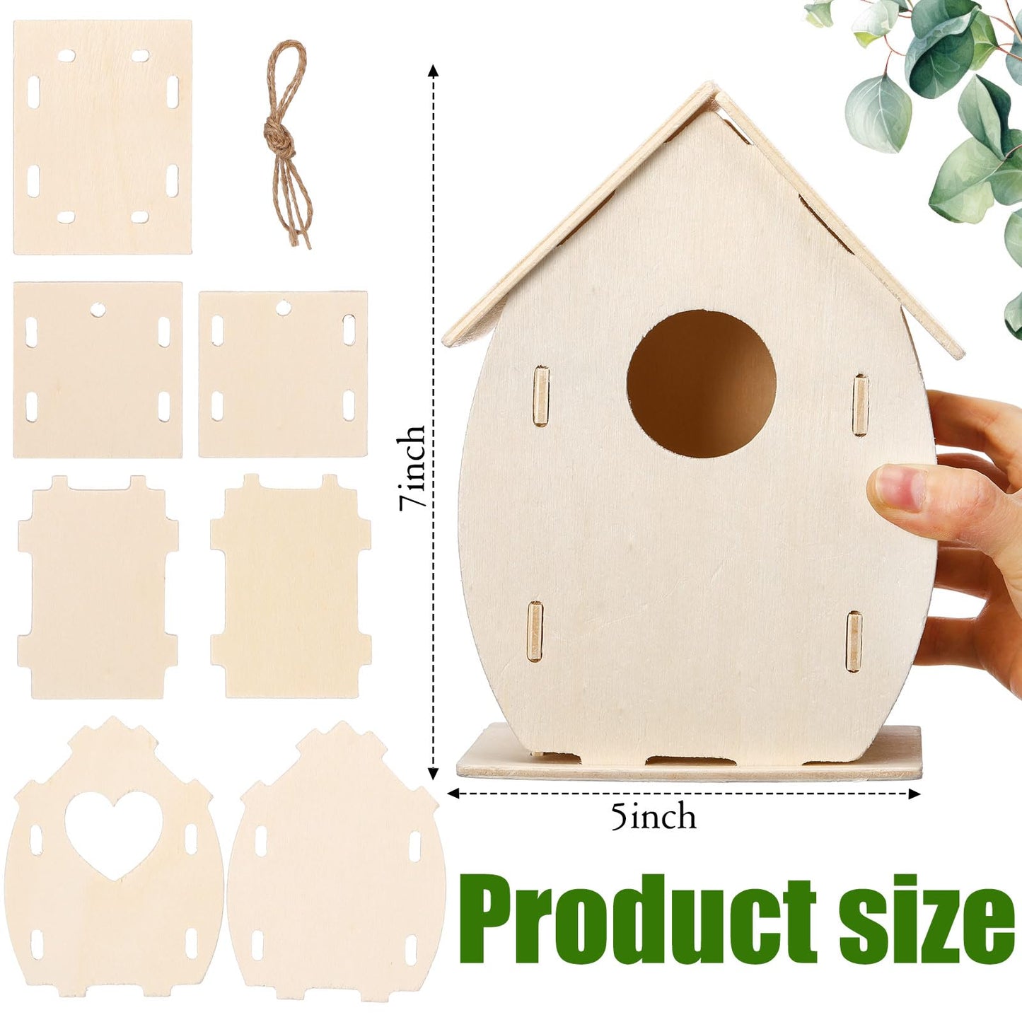 Outus 12 Pcs DIY Wooden Birdhouse Kit,4 Shapes Unfinished Bird House Painting Crafts for Kids with Watercolor Pen and Butterfly