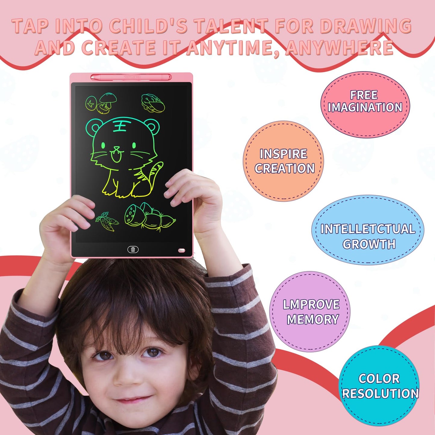 Genialba LCD Writing Board 16 Inches, Colourful Electronic Tablet, Portable Erasable Drawing Board, Graphic Tablet for Children