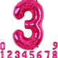 Toniful 40 Inch Hot Pink Large Numbers Balloon 0-9 Birthday Party Decorations,Foil Mylar Big Number 3 Balloon Digital 3 For Birt