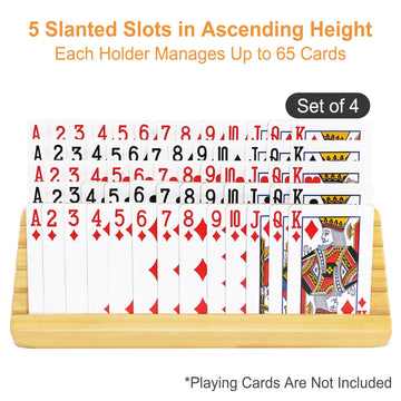 plusvivo Card Holders Set of 4 with Adjustable Stand - 5 Slots Wooden Organizer for Playing Cards - Ideal for Adults, Seniors, and Kids