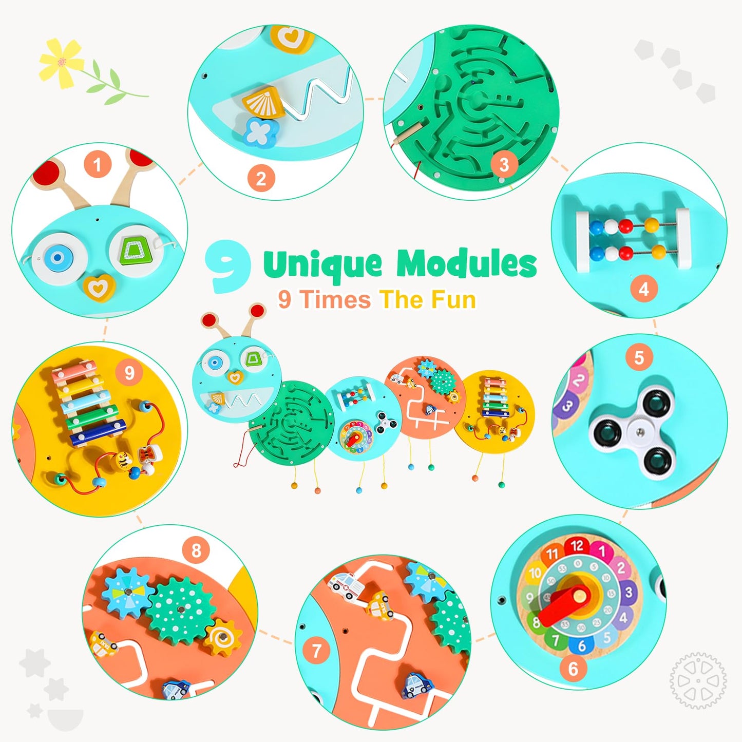 Wall Activity Panels Busy Board: Caterpillar Montessori Sensory Toys for Toddlers - Learning Activity Center Children's Daycare