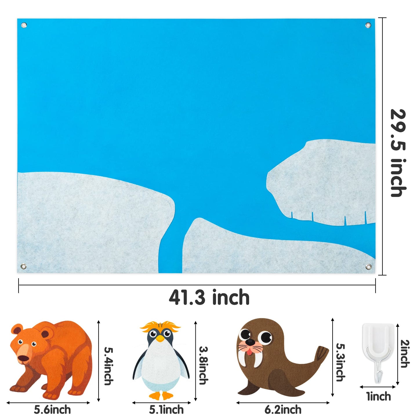 WATINC 46Pcs Polar Animals Felt Board Story Set Arctic Antarctica Ocean Animal Bear Penguin Whale Preschool Large Wall Storyboar