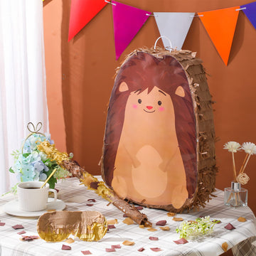 Piñata Bundle With A Blindfold And Bat (16 X 12 X 3 Inches), Cute Animal Piñata For Girls Boys Kids Birthday Party Toys Decoration For Animal Theme Birthday Party Game Supplies Photo Prop(Hedgehog)