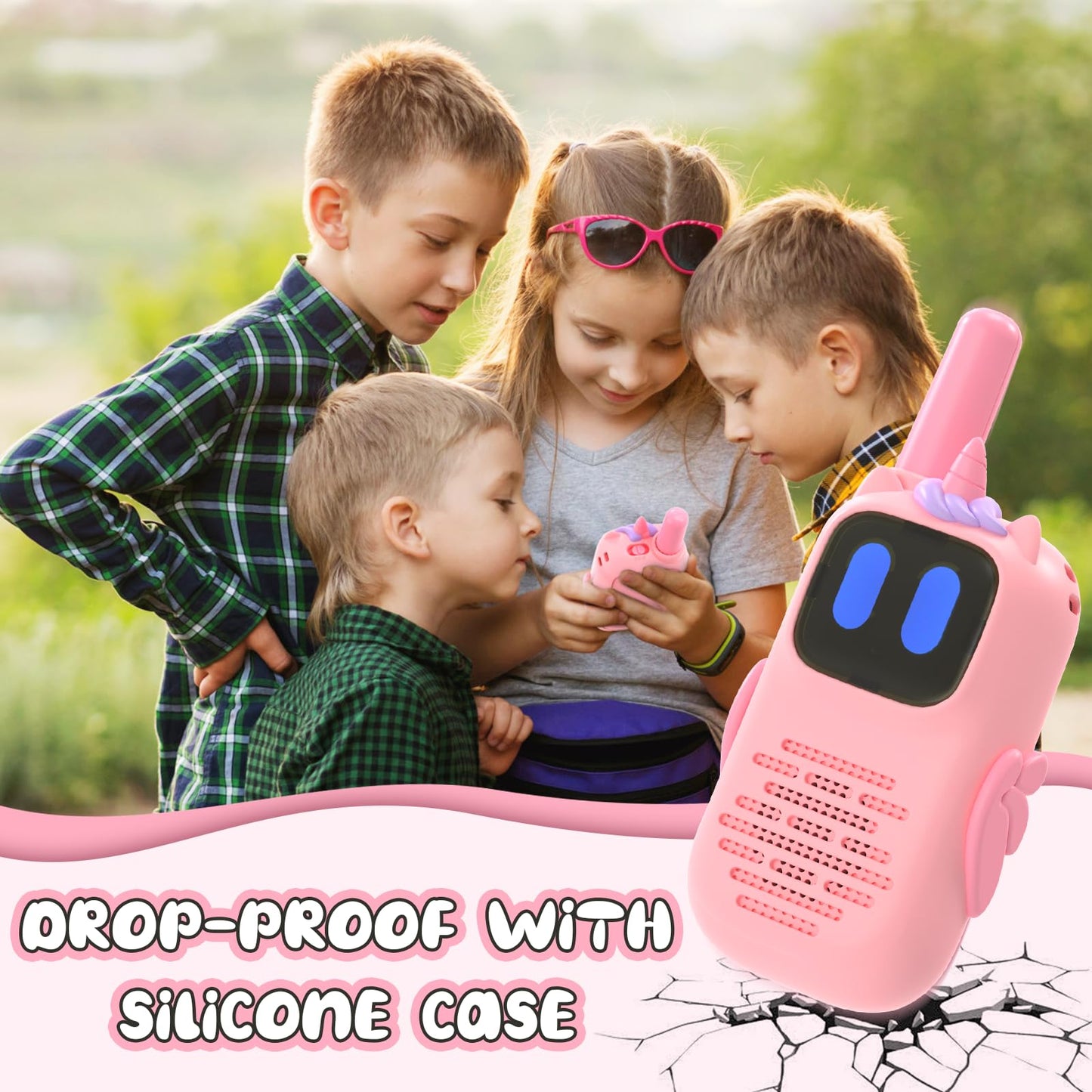 Holiky Pink Walkie Talkies With Silicone Cover, Toys For 3-8 Year Old Girls Boys, Kids Walkie Talkies 1000Ft Range 2 Way Radioto