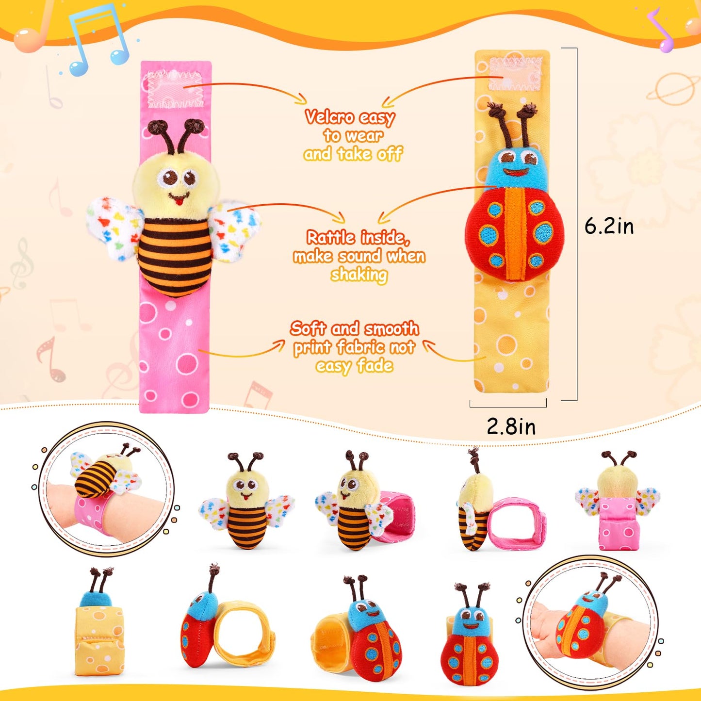 Padonise Baby Wrist Rattle Socks And Foot Finder Set Baby Rattles Toys For 0-12 Month, Infant Girl Boy Toys For Babies 3-6 Months, Newborn Hand & Foot Toys For 0 To 9 Months, Baby Christmas Gifts