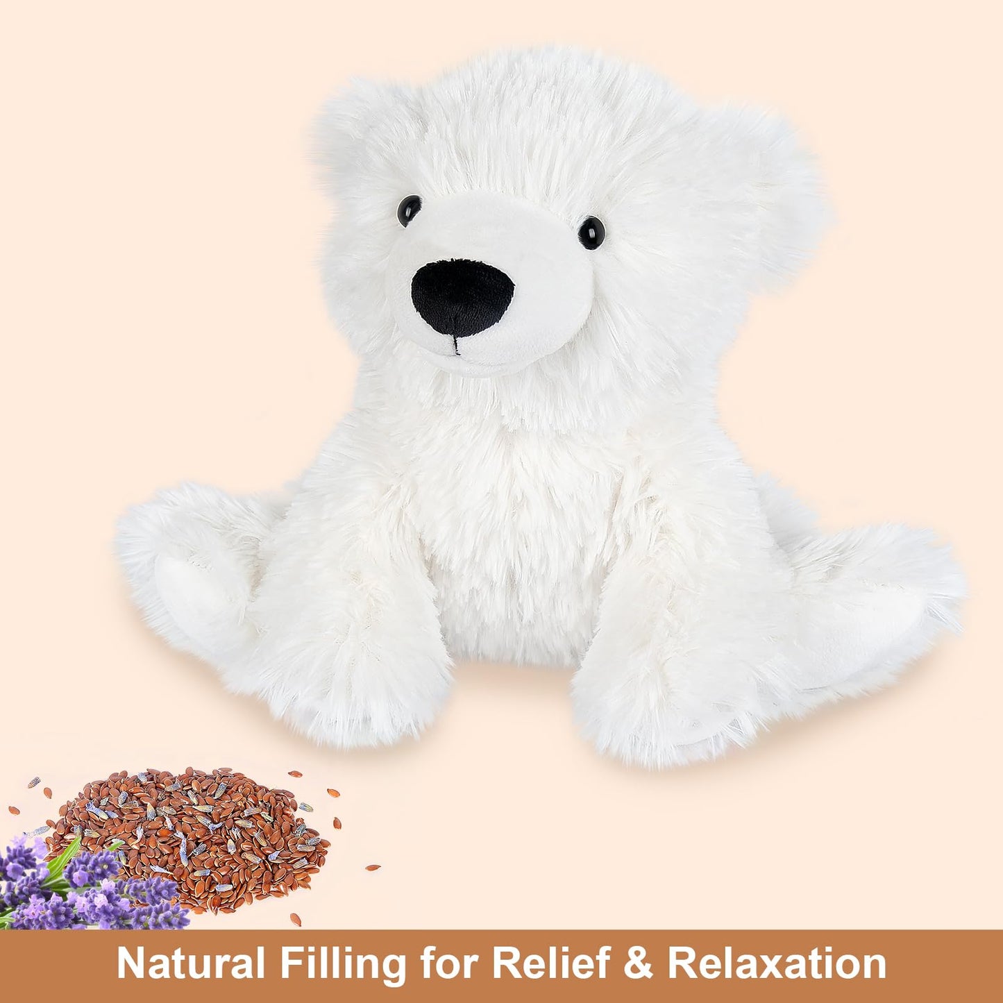 SuzziPals Warming Polar Bear Plush Toy, Microwavable Heating Pad, White, Lavender Scented, Soothing Stress Relief for Kids & Adults