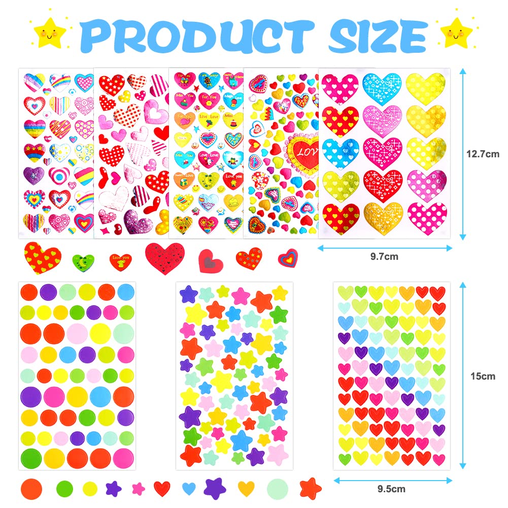 OSDUE Star Stickers for Kids, 1814 PCS 27 Sheets Assorted Coloured Shaped Mini Teacher Reward Sticky Scrapbook Stars for Arts Cr