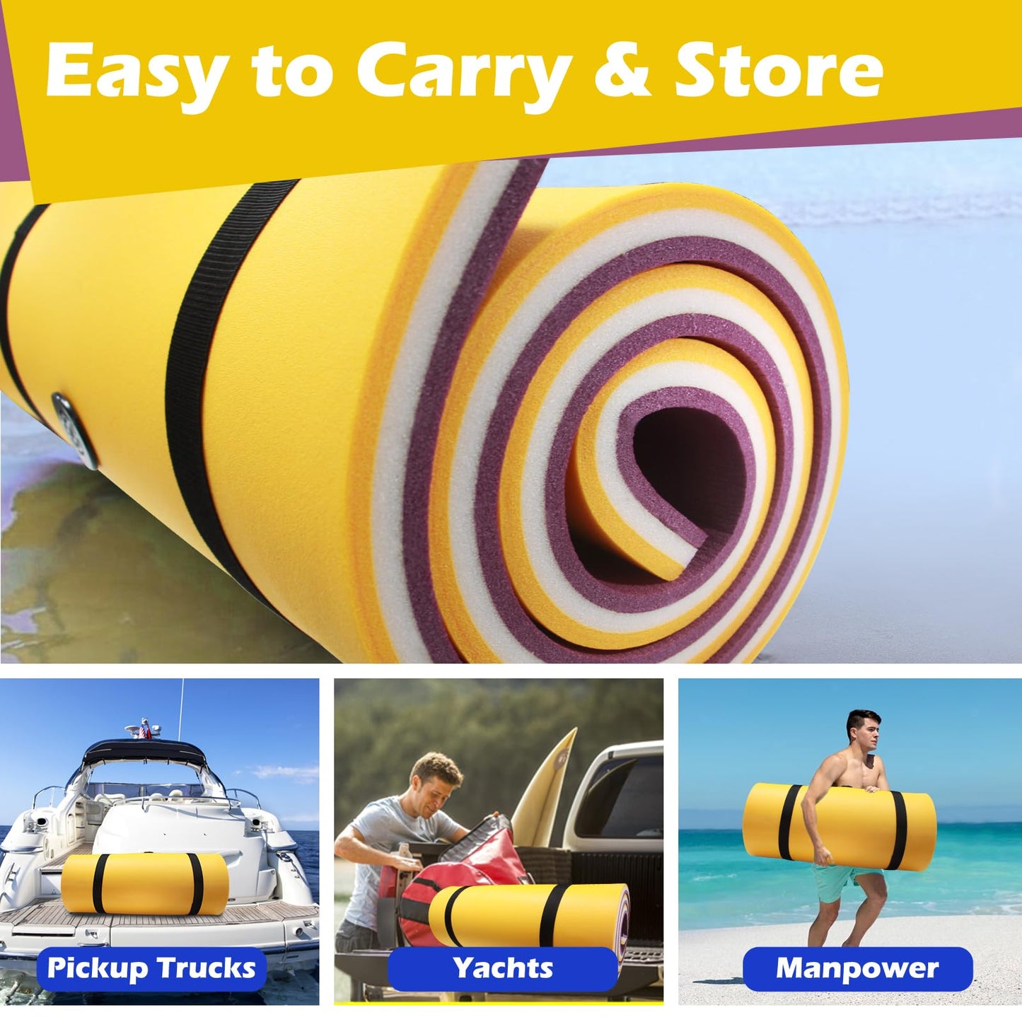 Strpretty Basic Floating Water Mat - 8 X 3 Ft Water Float Pad With Rolled Pillow, 3 Layers Foam Portable Lily Pad Floating Mat F