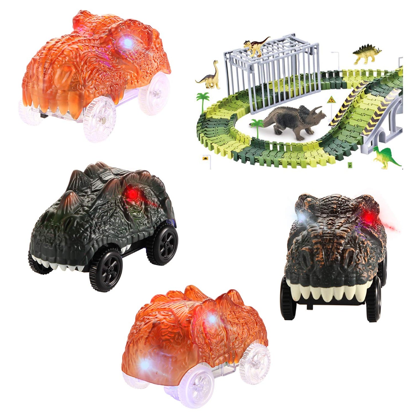 Tracks Cars Only Replacement, Race Cars For Magic Tracks Glow In The Dark, Racing Car Track Accessories With 3 Flashing Led Lights, Compatible With Most Tracks For Kids Boys And Girls(4Pack)