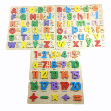 Shinetoy Alphabet Puzzle Wooden Puzzle Toy For Children, 3 Pieces Abc Letters Numbers Design Chunky Blocks, Board Game Education