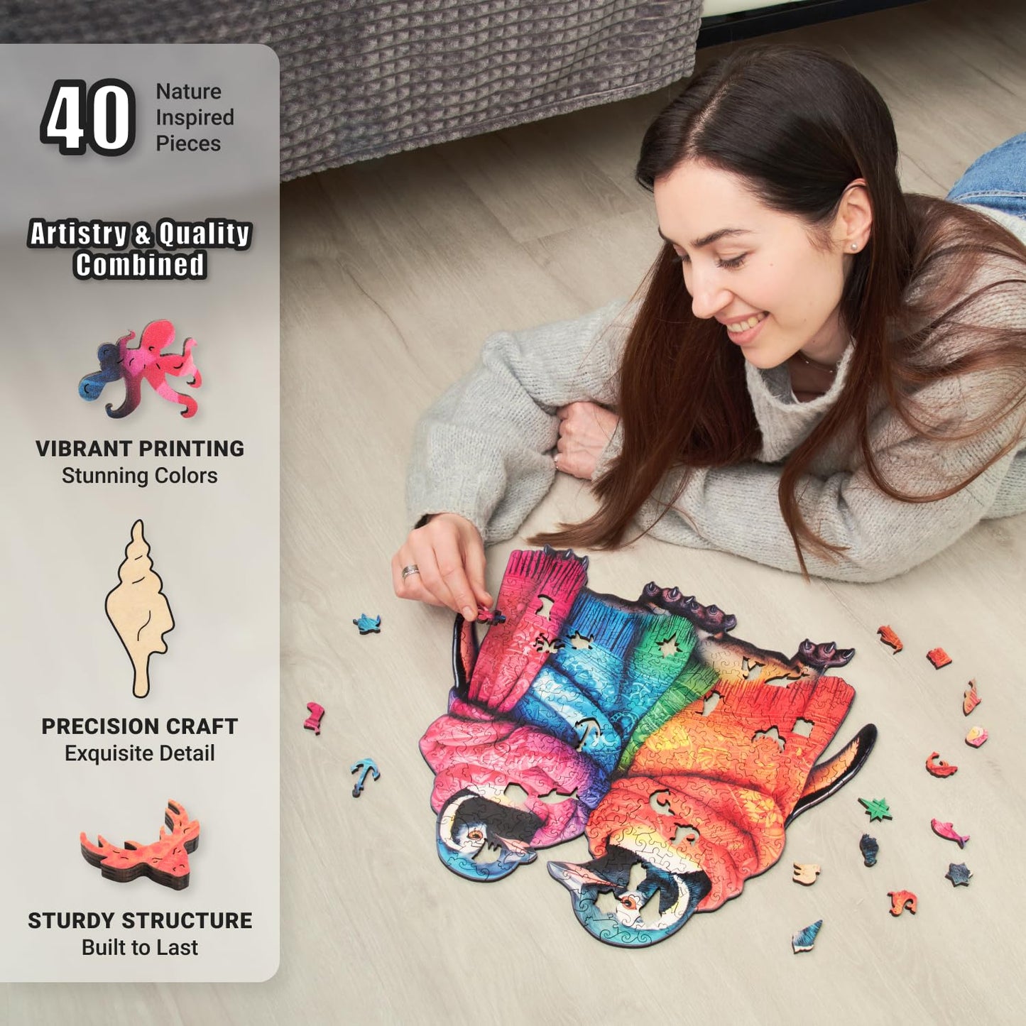 LEOGOR 350 Piece Wooden Puzzle - Penguins Arctic Charm, Extra-Thick 5mm, 16.7x14.9in, Hand-Shaped Marine Life Design, Gift for Puzzle Lovers