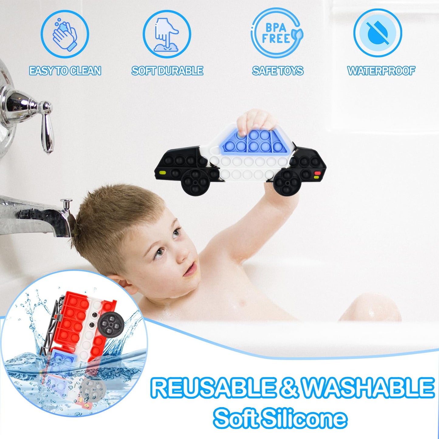 2 Packs Fidget Toys For Kids Boys, Push Bubble Sensory Toy Police Car And Fire Truck Squeeze Silicone Toy For Autism Anxiety Str