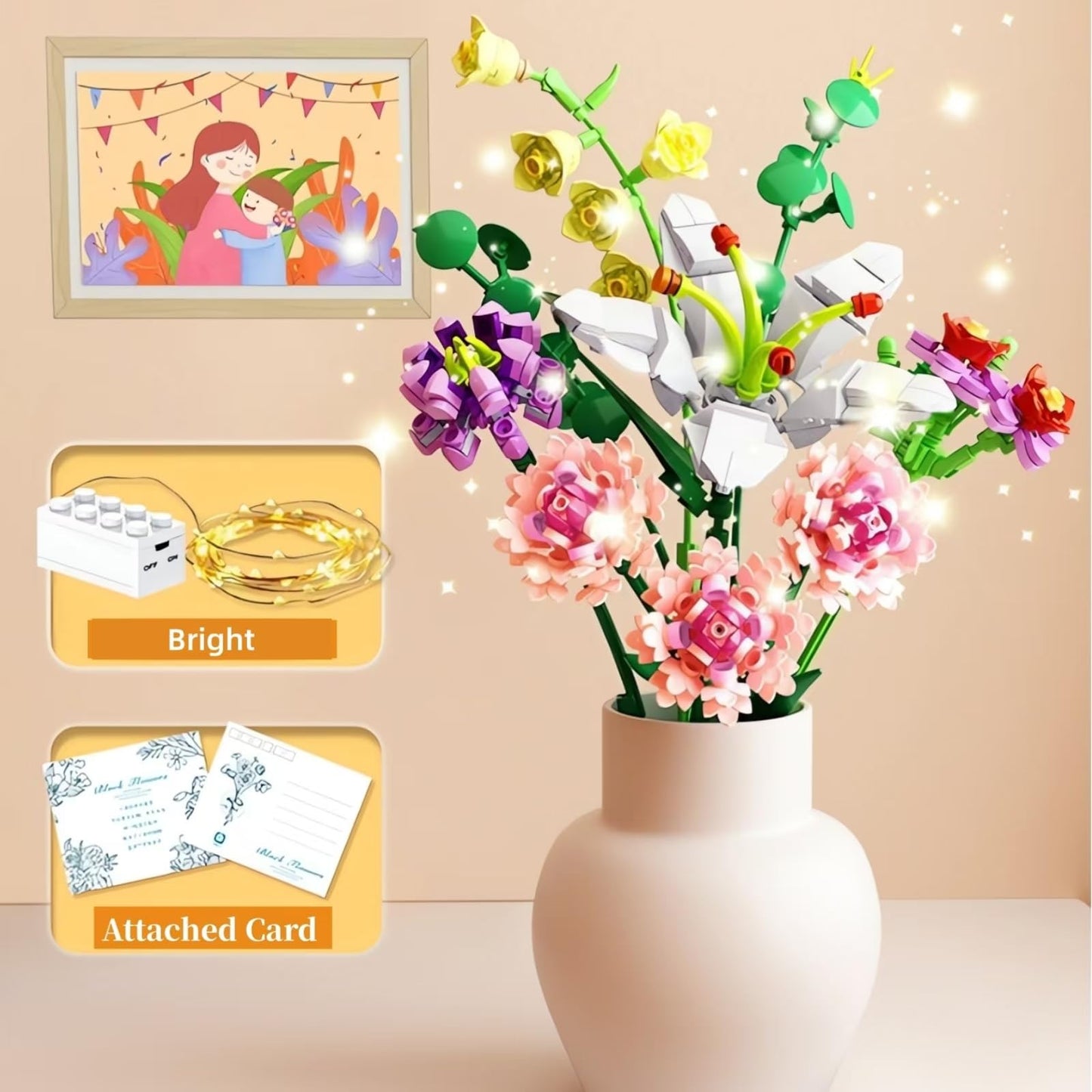Wulobooi Flower Bouquet Building Set For Adults, Artificial Flowers With Lily Carnation Botanical Collection, 514 Pcs Romantic G